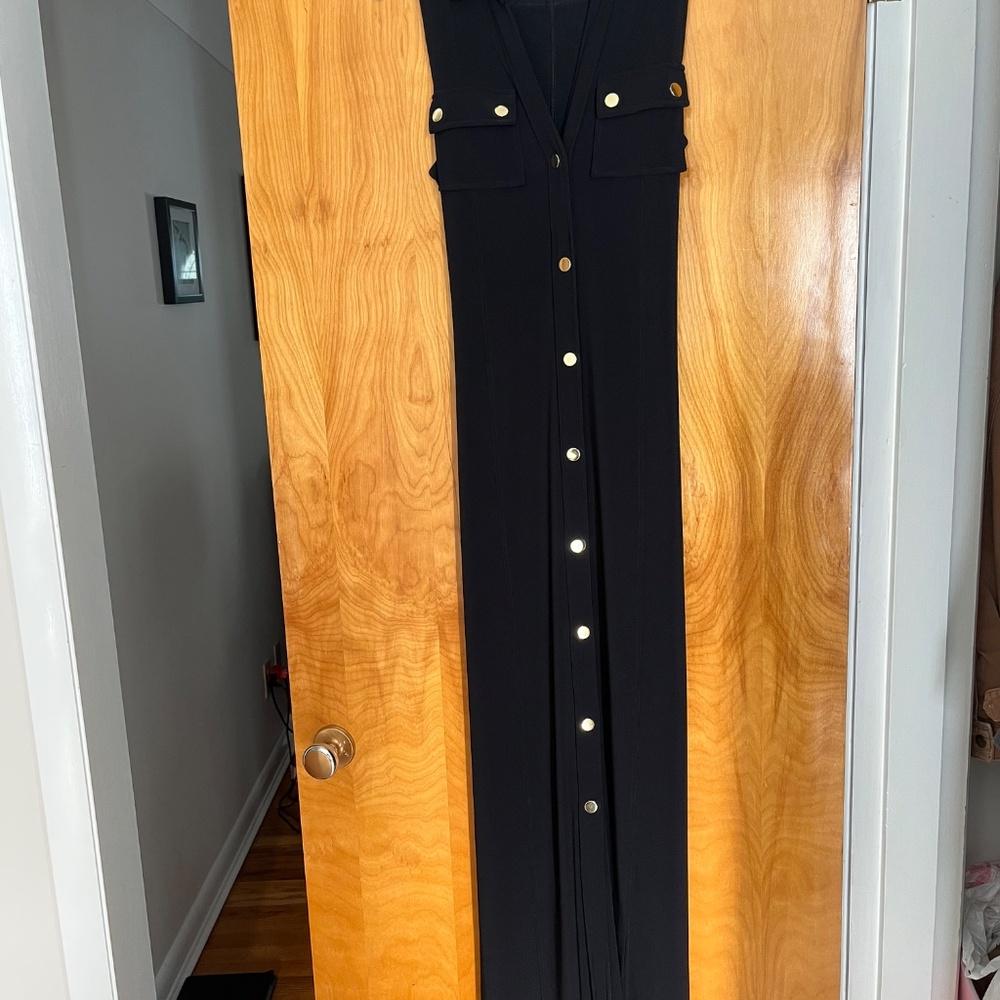 Boston Proper Black Beyond Travel Belted Side Slits Maxi Dress Sz S 6-8 - Picture 4 of 14